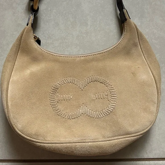 Escada Leather Trim Suede Shoulder Bag - Picture 15 of 15